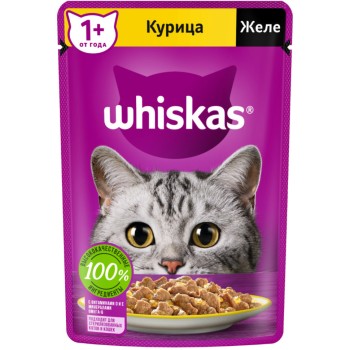 Whiskas влажный корм для взрослых кошек, желе с курицей, в паучах - 75 г х...