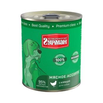 Четвероногий Гурман Мясное ассорти консервированный корм для собак с курицей - 340 г (12...