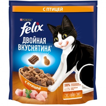 Felix Двойная вкуснятина сухой корм для взрослых кошек с птицей - 600 г
