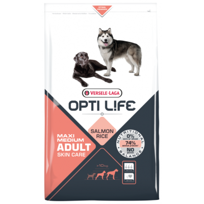 Корм для собак с чувствительной кожей, с лососем и рисом Opti Life Opti Life Adult Skin Care Medium & Maxi 12,5 кг