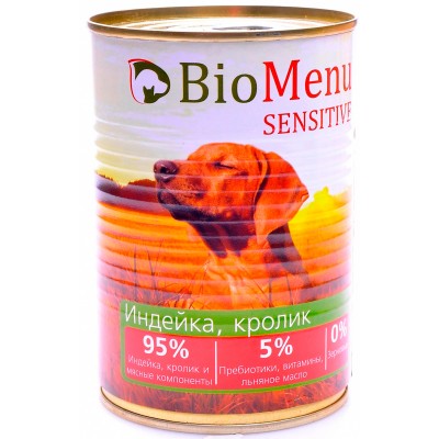 Консервы для аллергичных собак BioMenu Индейка и кролик 410 г
