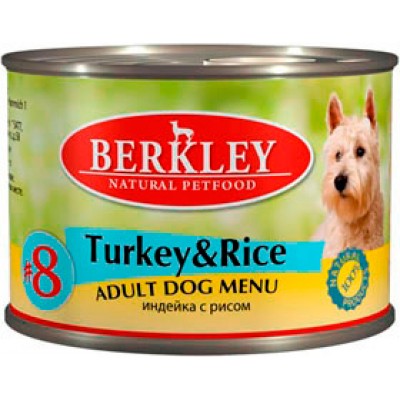 Консервы для собак Berkley Индейка и рис №8 200 г