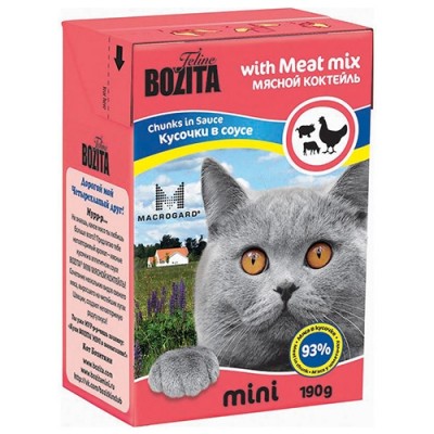 Консервы для кошек кусочки в соусе мясной коктейль Bozita Mini Meat mix 190 г