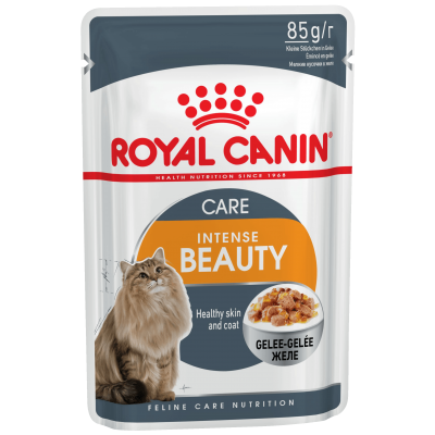 Пауч для кошек забота о здоровье кожи и шерсти кусочки мясо/рыба 85 г Royal Canin Intense Beauty Желе