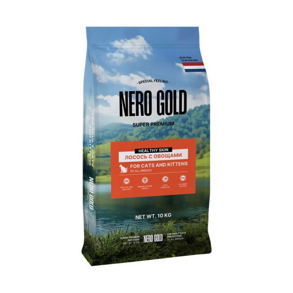 Nero Gold Super Premium сухой корм для кошек и котят с лососем и овощами - 10 кг