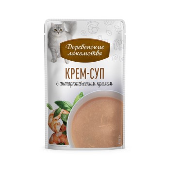Деревенские лакомства крем-суп для взрослых кошек с антарктическим крилем, в паучах - 35 г...