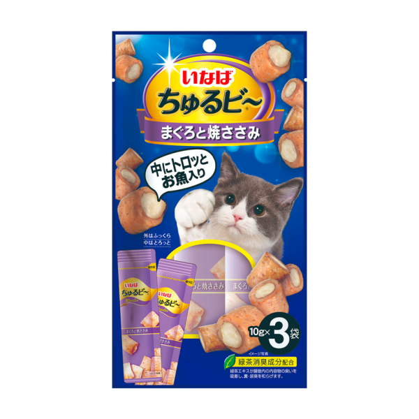 Inaba Churu Bee лакомство запеченные трубочки для взрослых кошек с тунцом Магуро и куриным филе - 10 г х 3 шт