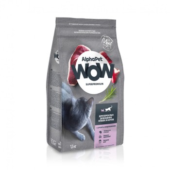 AlphaPet WOW Superpremium сухой полнорационный корм для взрослых домашних кошек и котов с уткой...