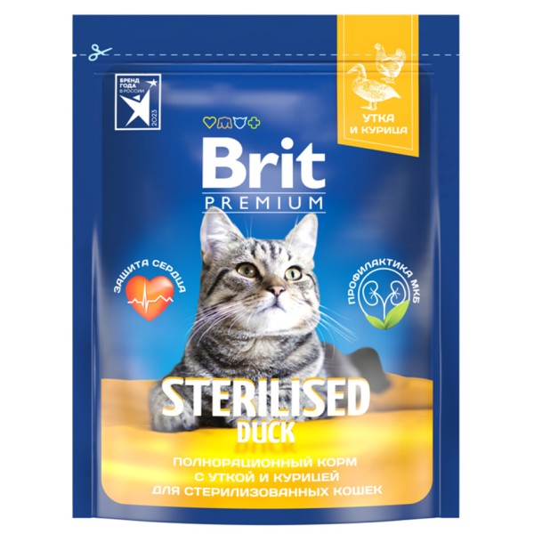 Brit Premium Cat Sterilised сухой корм для взрослых стерилизованных кошек c уткой и курицей - 400 г