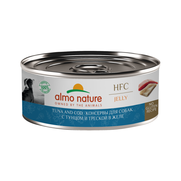 Almo Nature HFC Jelly Tuna and Cod влажный корм для собак и щенков с 3-х месяцев с тунцом и треской в желе, в консервах - 100 г х 12 шт