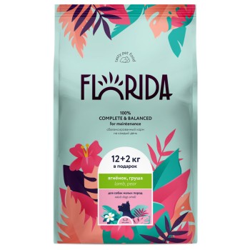 Florida сухой корм для взрослых собак мелких пород с ягненком и грушей - 12+2...