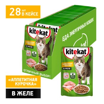 Kitekat влажный корм для кошек с курицей в желе, в паучах - 85 г...