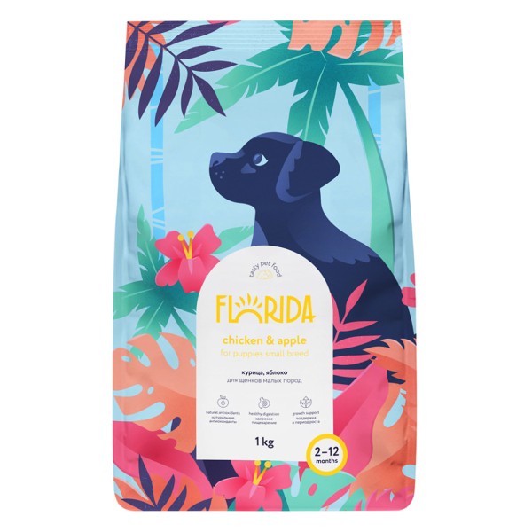 Florida сухой корм для щенков мелких пород, с курицей и яблоком - 1 кг