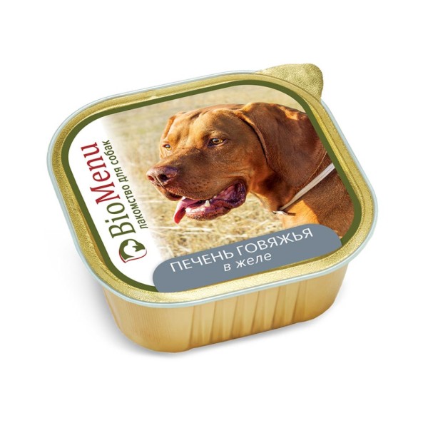 BioMenu Лакомство влажный корм для взрослых собак, печень говяжья в желе, в ламистерах - 300 г х 10 шт