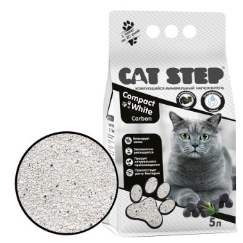 Cat Step Compact White Carbon наполнитель минеральный комкующийся с активированным углем - 5 л...