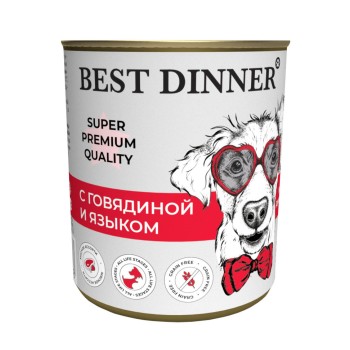 Best Dinner Super Premium консервы для собак с говядиной и языком - 340 г...