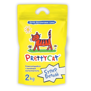 PrettyCat Cупер Белый наполнитель бентонитовый комкующийся для кошачьего туалета, без аромата - 2 кг