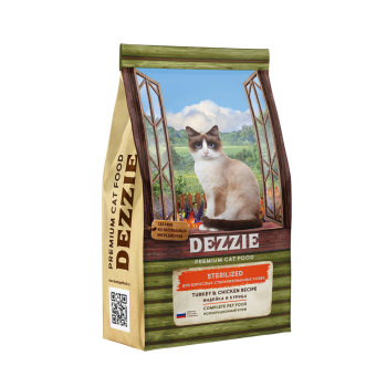 Dezzie Sterilized Cat сухой корм для взрослых стерилизованных кошек с курицей и индейкой -...
