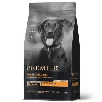 Premier Dog Turkey Adult Medium сухой корм для собак средний пород, свежее мясо индейки...