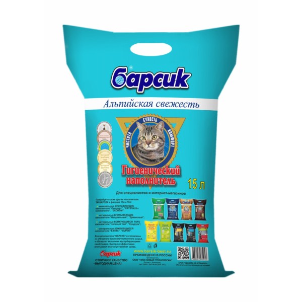Барсик наполнитель впитывающий глиняный Альпийская свежесть - 15 л