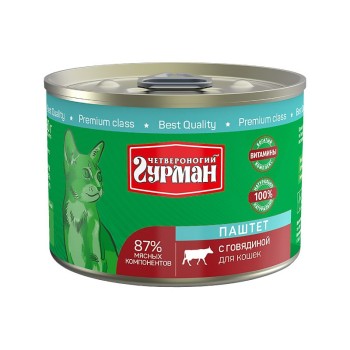 Четвероногий Гурман паштет для кошек с говядиной - 190 г (12 шт)
