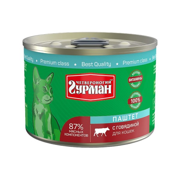 Четвероногий Гурман паштет для кошек с говядиной - 190 г (12 шт)
