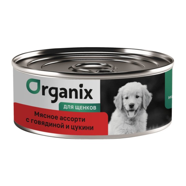 Organix консервы для щенков с мясным ассорти, говядиной и цукини - 100 г x 12 шт