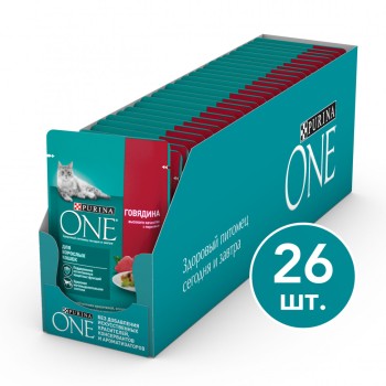 Purina ONE влажный корм для кошек при домашнем образе жизни с говядиной и морковью,...