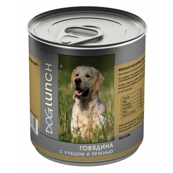 Dog Lunch влажный корм для взрослых собак с говядиной, рубцом и печенью в желе,...