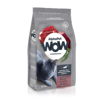 AlphaPet WOW Superpremium сухой полнорационный корм для взрослых домашних кошек и котов c говядиной...