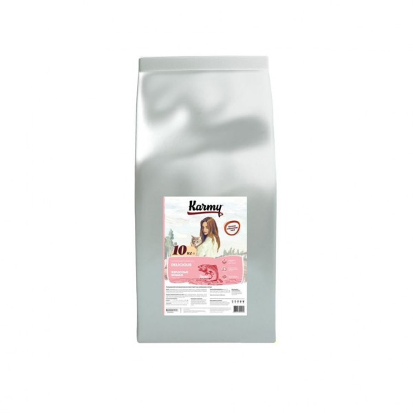 Karmy Delicious сухой корм для взрослых кошек, привередливых в питании, с лососем - 10 кг