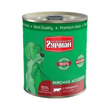 Четвероногий Гурман Мясное ассорти консервированный корм для собак с говядиной - 340 г (12...