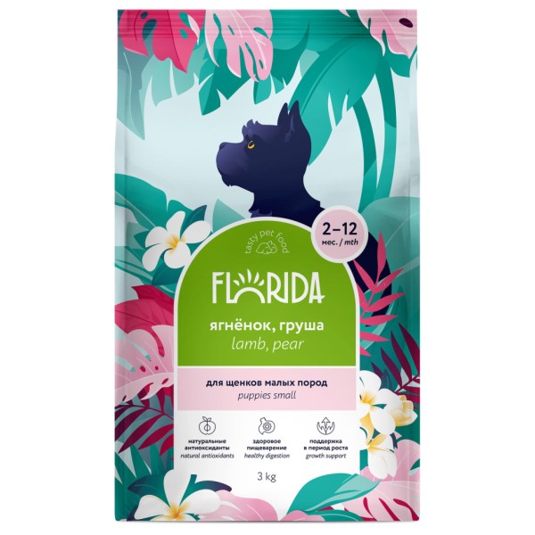 Florida сухой корм для щенков мелких пород с ягненком и грушей - 3 кг