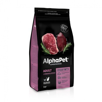 AlphaPet Superpremium сухой полнорационный корм для взрослых кошек и котов с говядиной и печенью...