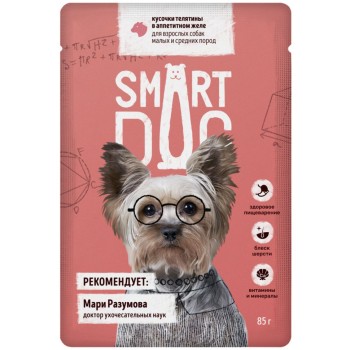 Smart Dog паучи для взрослых собак мелких и средних пород с телятиной кусочки в...