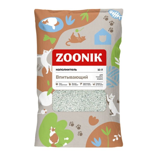 ZOONIK наполнитель впитывающий минеральный для кошачьего туалета - 10 л