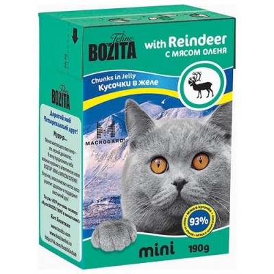 Консервы для кошек кусочки в желе с мясом оленя Bozita Mini Reindeer 190 г