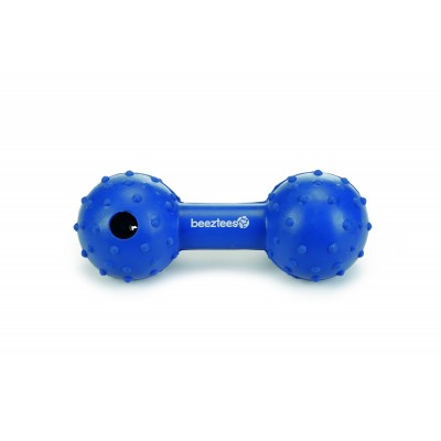 Игрушка для собак, резиновая, 11,5 см Beeztees Гантель с колокольчиком голубая