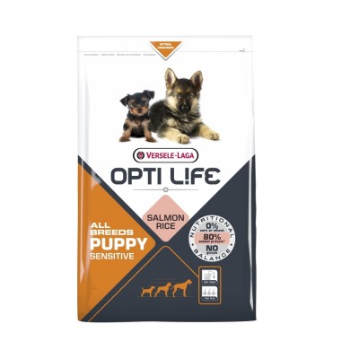 Корм для щенков с чувствительным пищеварением с лососем и рисом Opti Life Opti Life Puppy Sensitive All Breeds 12,5 кг