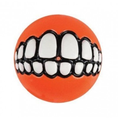 Игрушка мяч с принтом зубы и отверстием для лакомств, средний Rogz Grinz оранжевый