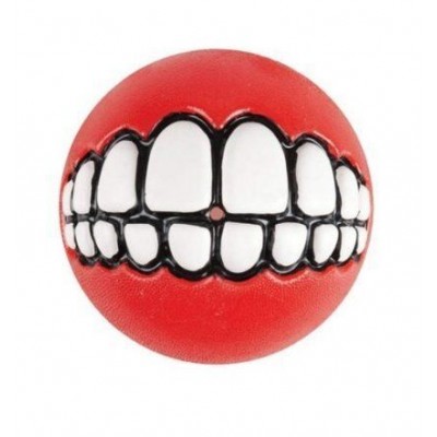 Игрушка мяч с принтом зубы и отверстием для лакомств, средний Rogz Grinz красный