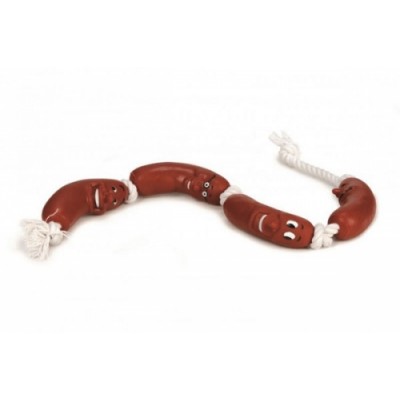 Игрушка для собак, виниловая Beeztees 4 Сосиски на верёвке красная