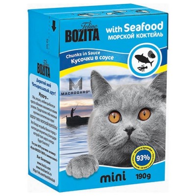 Консервы для кошек кусочки в соусе морской коктейль Bozita Mini Seafood 190 г