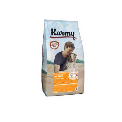 Сухой корм для собак средних и крупных пород с индейкой Karmy Active Medium & Maxi 15 кг
