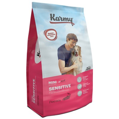 Сухой корм для собак мелких пород с чувствительным пищеварением с лососем Karmy Sensitive Mini 2 кг