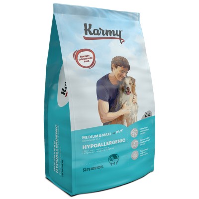 Сухой корм для собак средних и крупных пород, склонных к пищевой аллергии с ягненком Karmy Hypoallergenic Medium & Maxi 2 кг