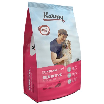 Сухой корм для собак средних и крупных пород с чувствительным пищеварением с лососем Karmy Sensitive Medium & Maxi 2 кг