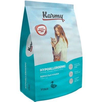 Сухой корм для кошек, склонных к пищевой аллергии с уткой Karmy Hypoallergenic 1,5 кг