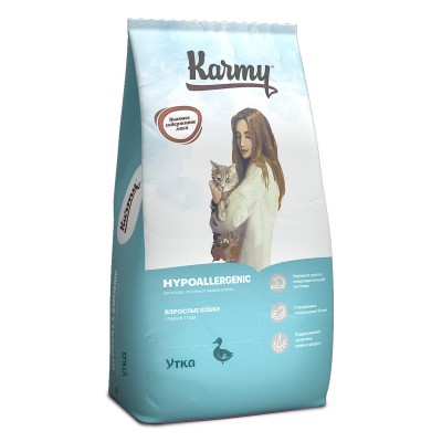 Сухой корм для кошек, склонных к пищевой аллергии с уткой Karmy Hypoallergenic 10 кг