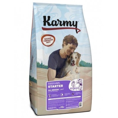 Сухой корм для щенков до 4 месяцев, беременных и кормящих сук с индейкой Karmy Starter 15 кг